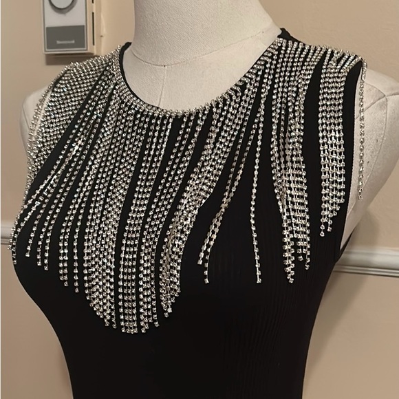 ZARA fringed seamless rhinestone black crop top size extra small/small - Picture 11 of 14